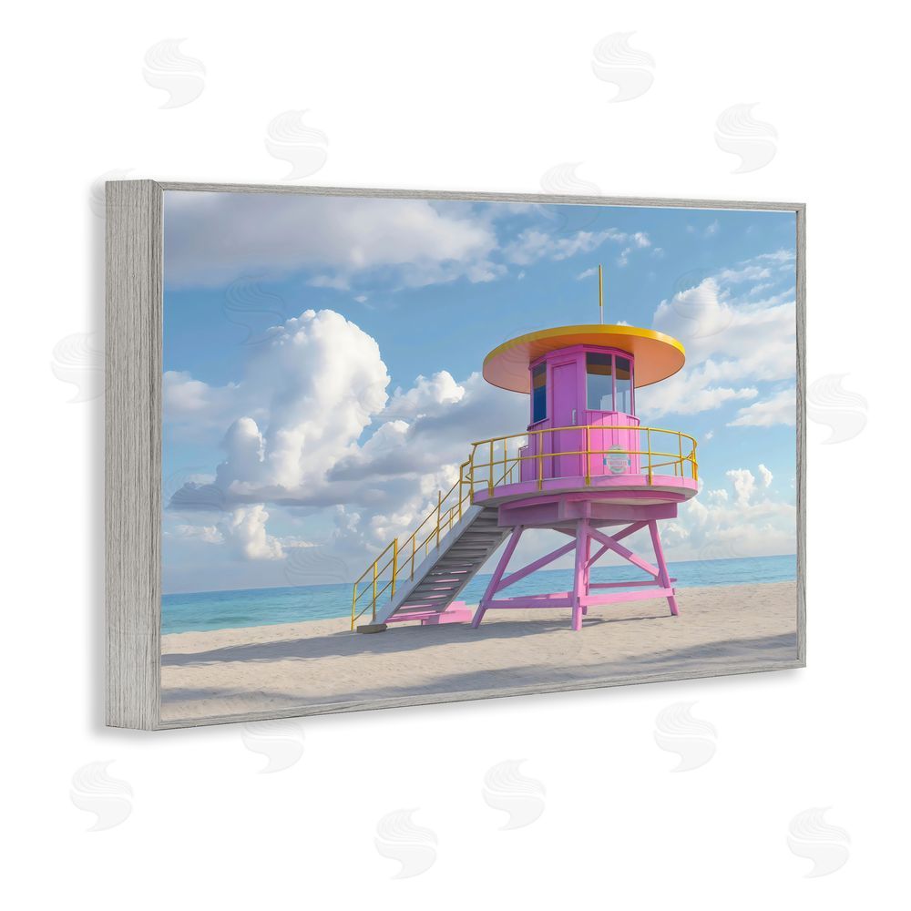 Creative Studio Miami Beach Tower in Pink Gray Framed Giclee Wall Art