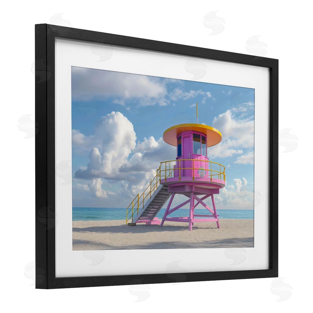 Creative Studio Miami Beach Tower in Pink Black Framed Print Under Glass Wall Art