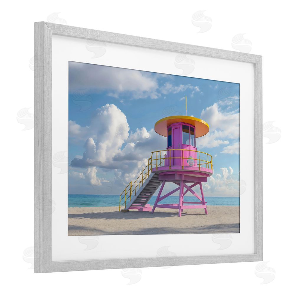 Creative Studio Miami Beach Tower in Pink Gray Framed Print Under Glass Wall Art