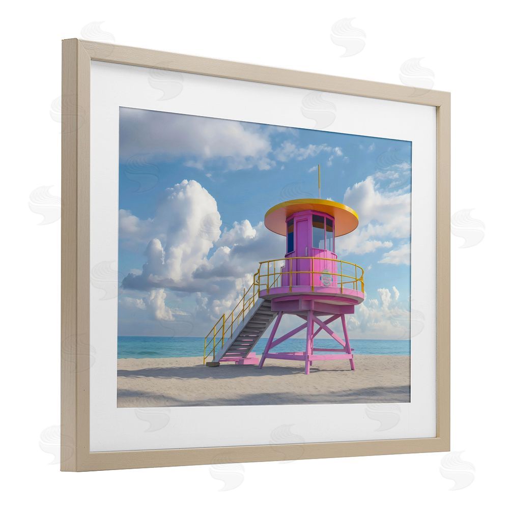 Creative Studio Miami Beach Tower in Pink Brown Framed Print Under Glass Wall Art
