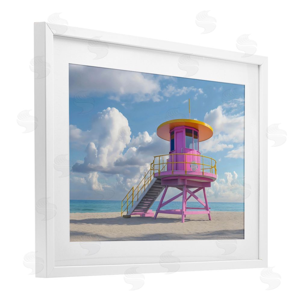 Creative Studio Miami Beach Tower in Pink White Framed Print Under Glass Wall Art