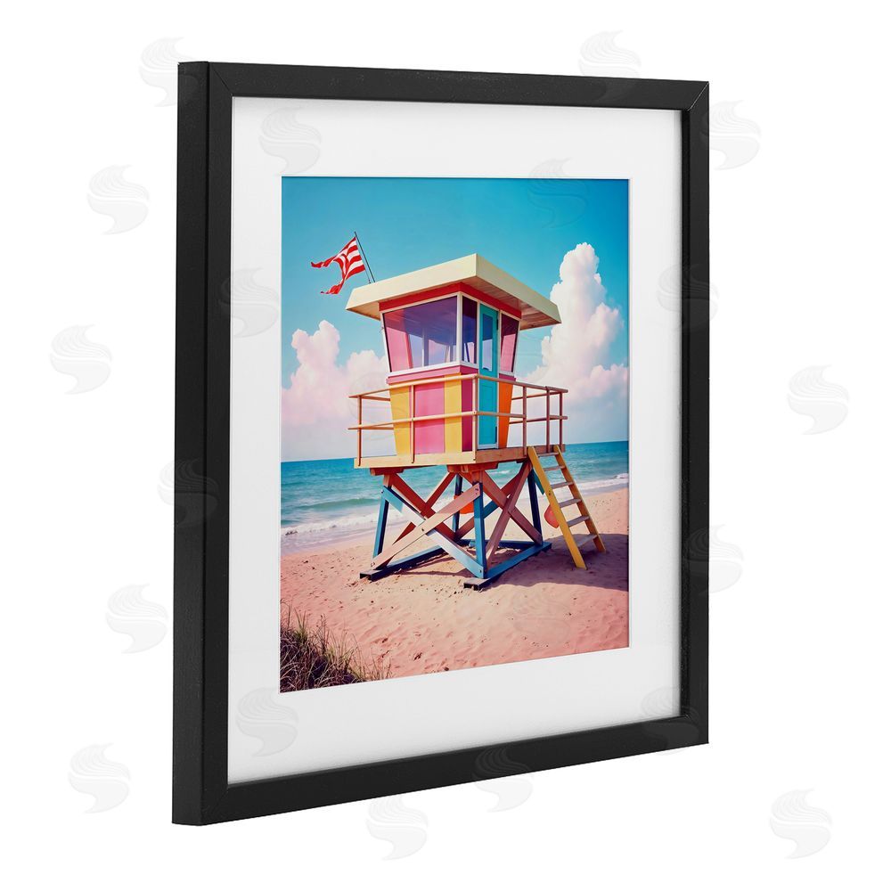 Creative Studio Colorful Sunny Beach Tower Black Framed Print Under Glass Wall Art