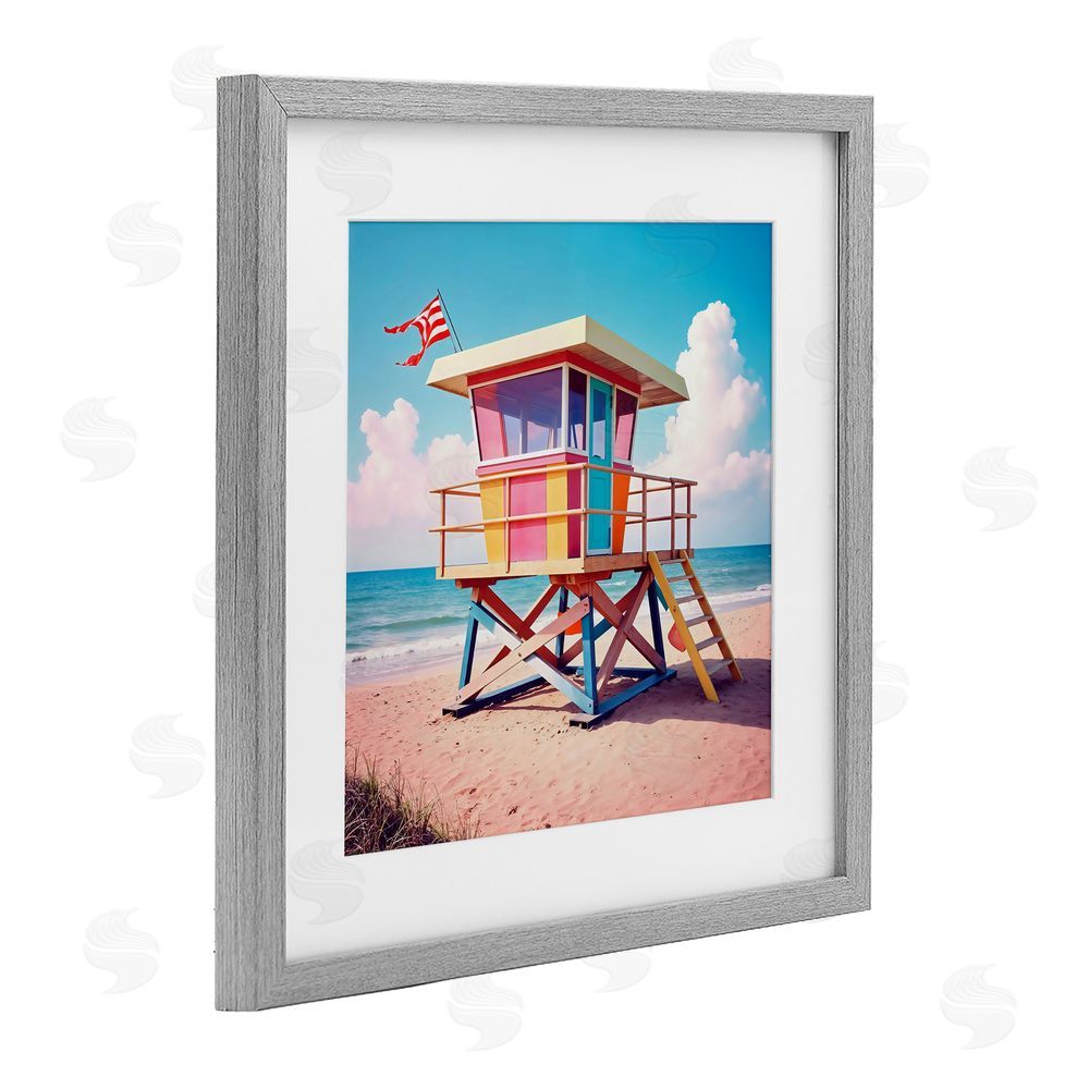 Creative Studio Colorful Sunny Beach Tower Gray Framed Print Under Glass Wall Art