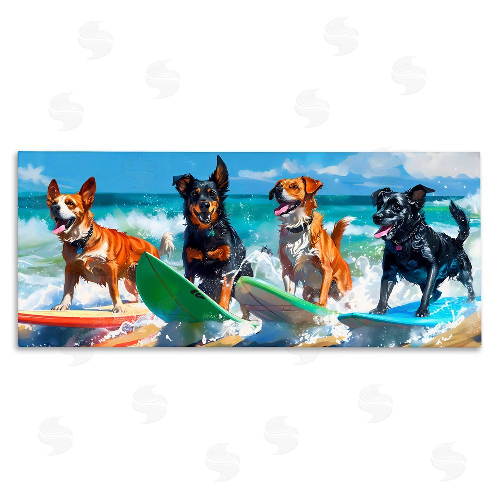 Creative Studio Dogs on Surfboards Summer Fun Stretched Canvas Wall Art