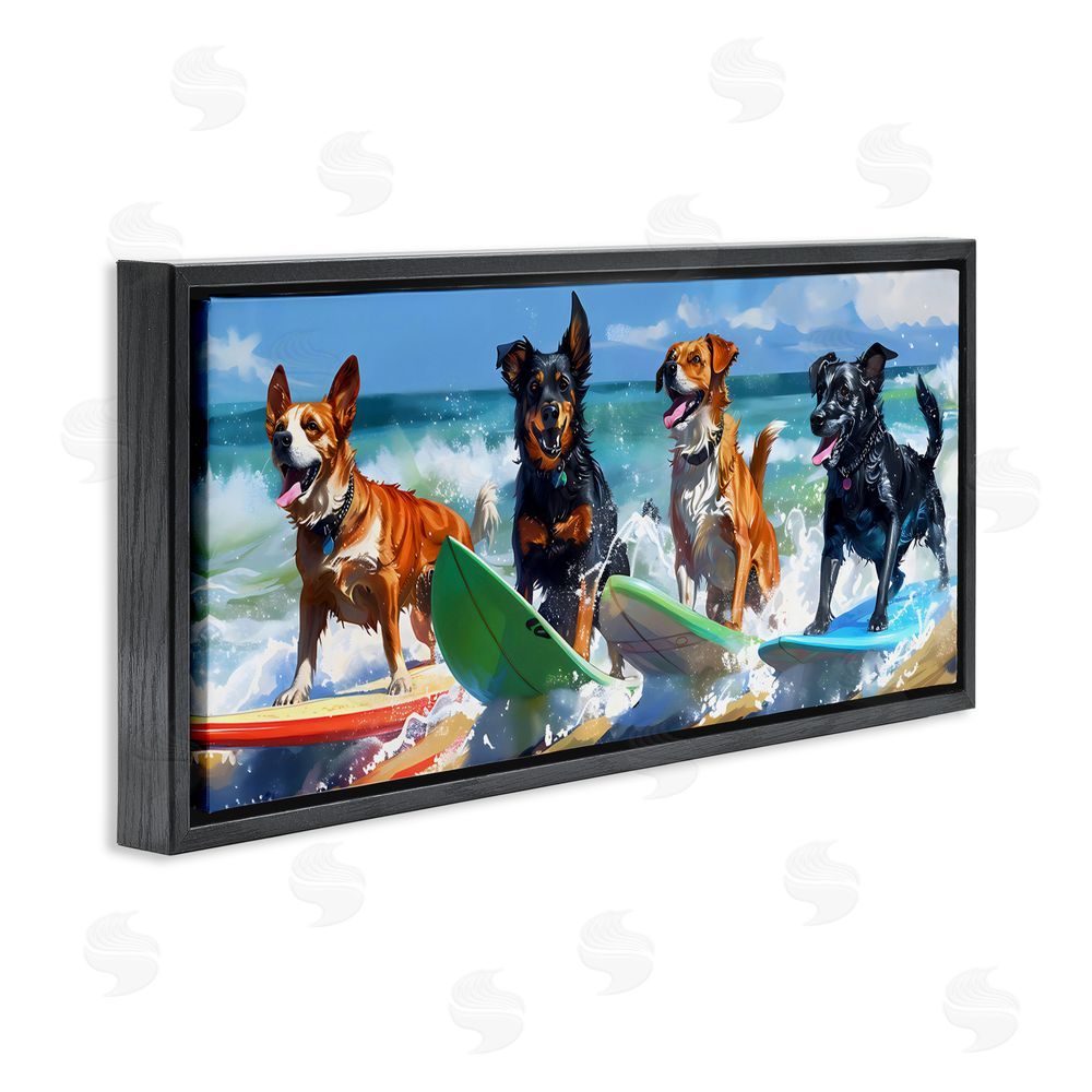 Creative Studio Dogs on Surfboards Summer Fun Black Floating Frame Canvas Wall Art Print