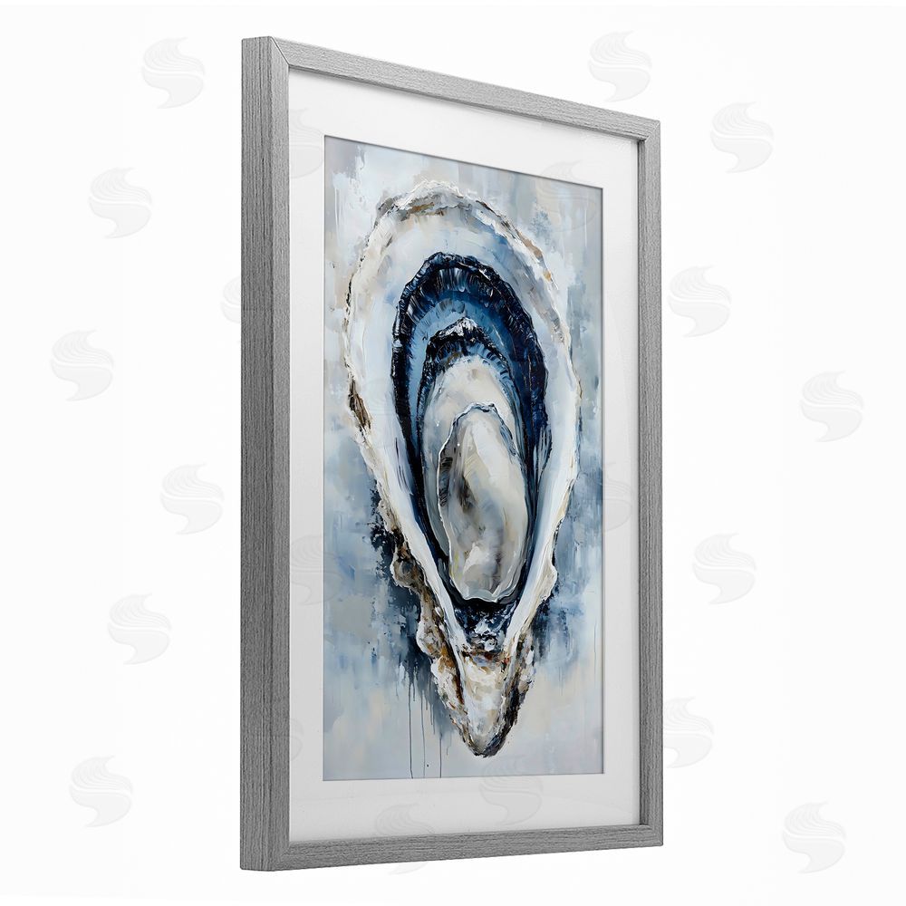 Creative Studio Blue Oyster Shell Interior Gray Framed Print Under Glass with Matting Wall Art