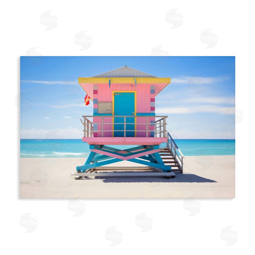 Creative Studio Pastel Lifeguard Hut on Beach Stretched Canvas Wall Art