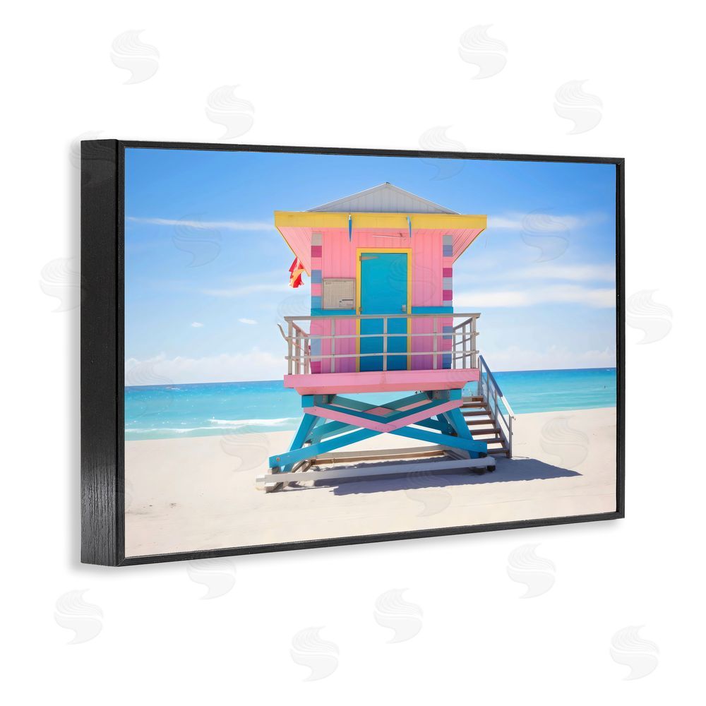 Creative Studio Pastel Lifeguard Hut on Beach Black Framed Giclee Wall Art