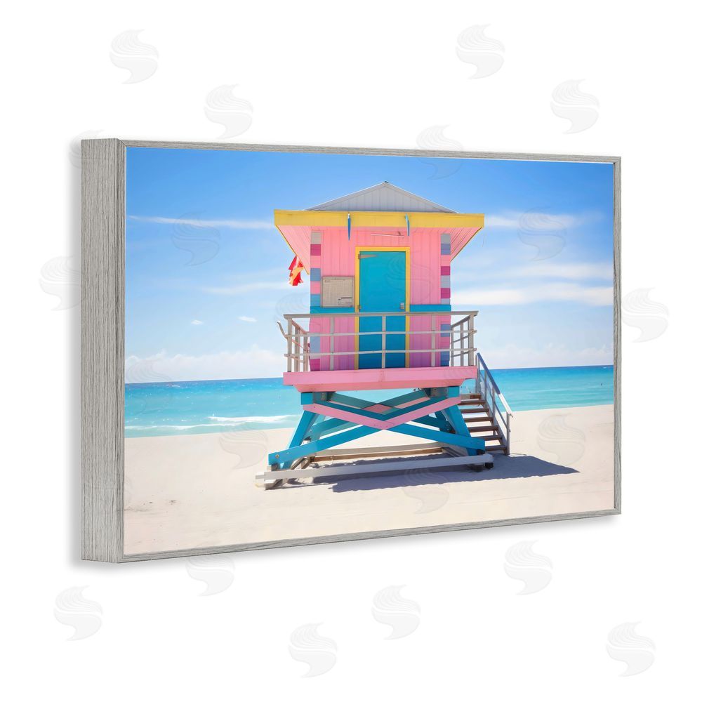 Creative Studio Pastel Lifeguard Hut on Beach Gray Framed Giclee Wall Art