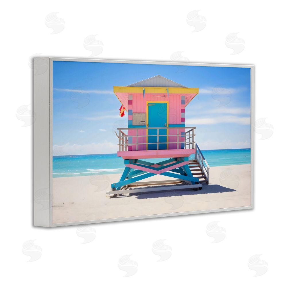 Creative Studio Pastel Lifeguard Hut on Beach White Framed Giclee Wall Art