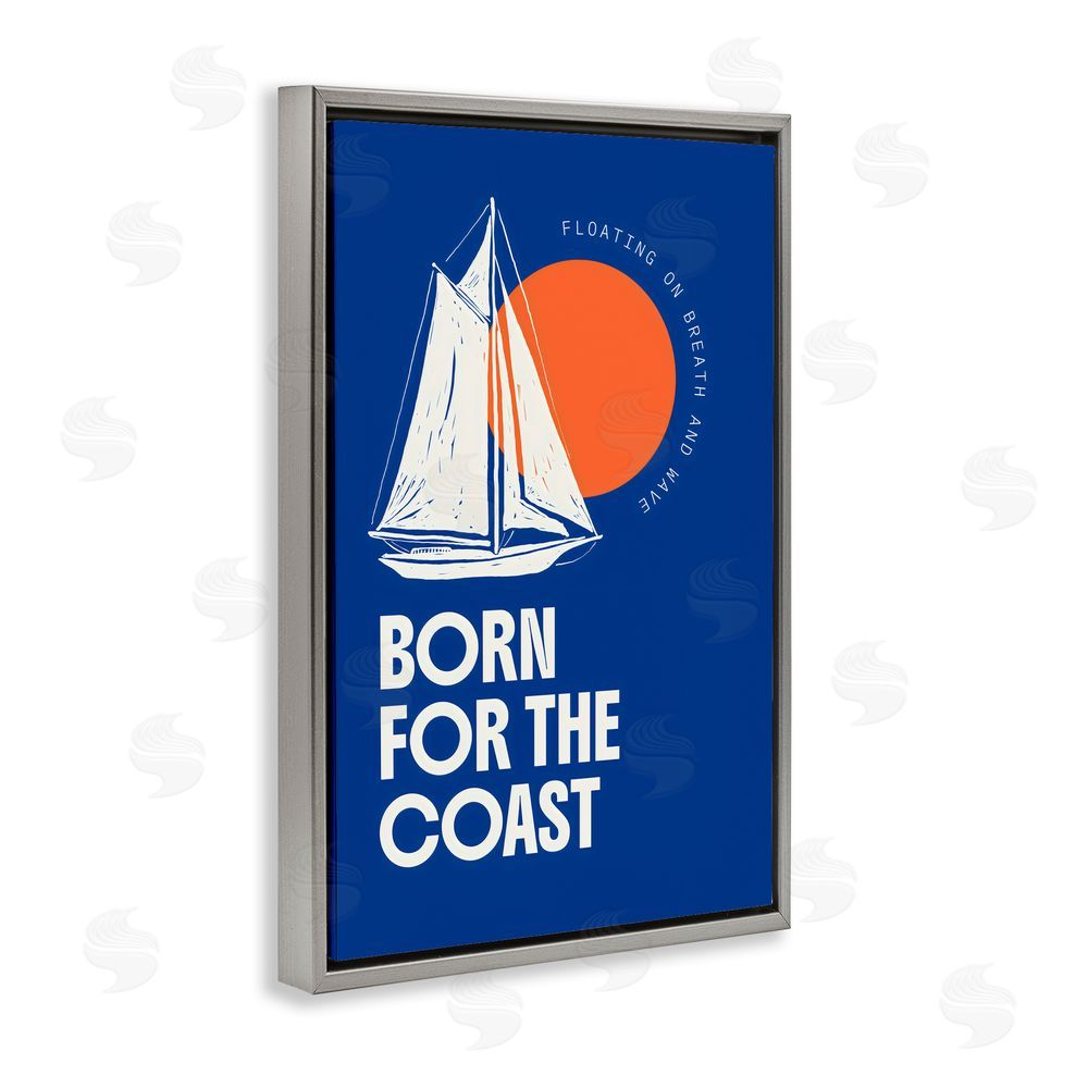 Creative Studio Born For The Coast Gray Floating Frame Stretched Canvas Wall Art Print