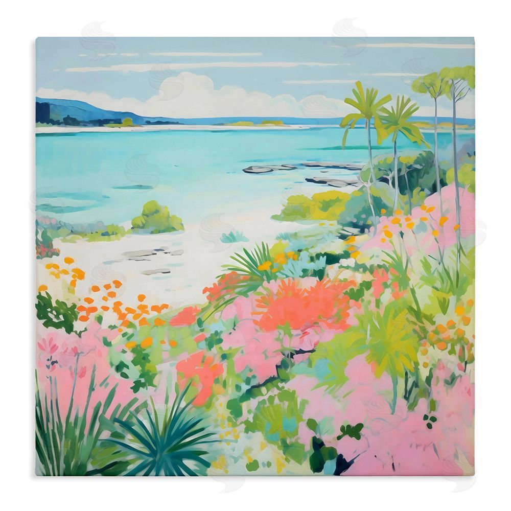 Creative Studio Tropical Coast Blooming Shoreline Stretched Canvas Wall Art Print