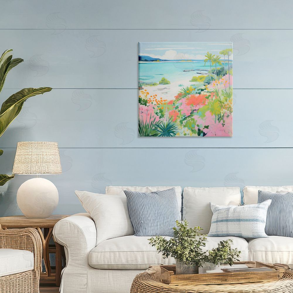 Creative Studio Tropical Coast Blooming Shoreline Stretched Canvas on Wall