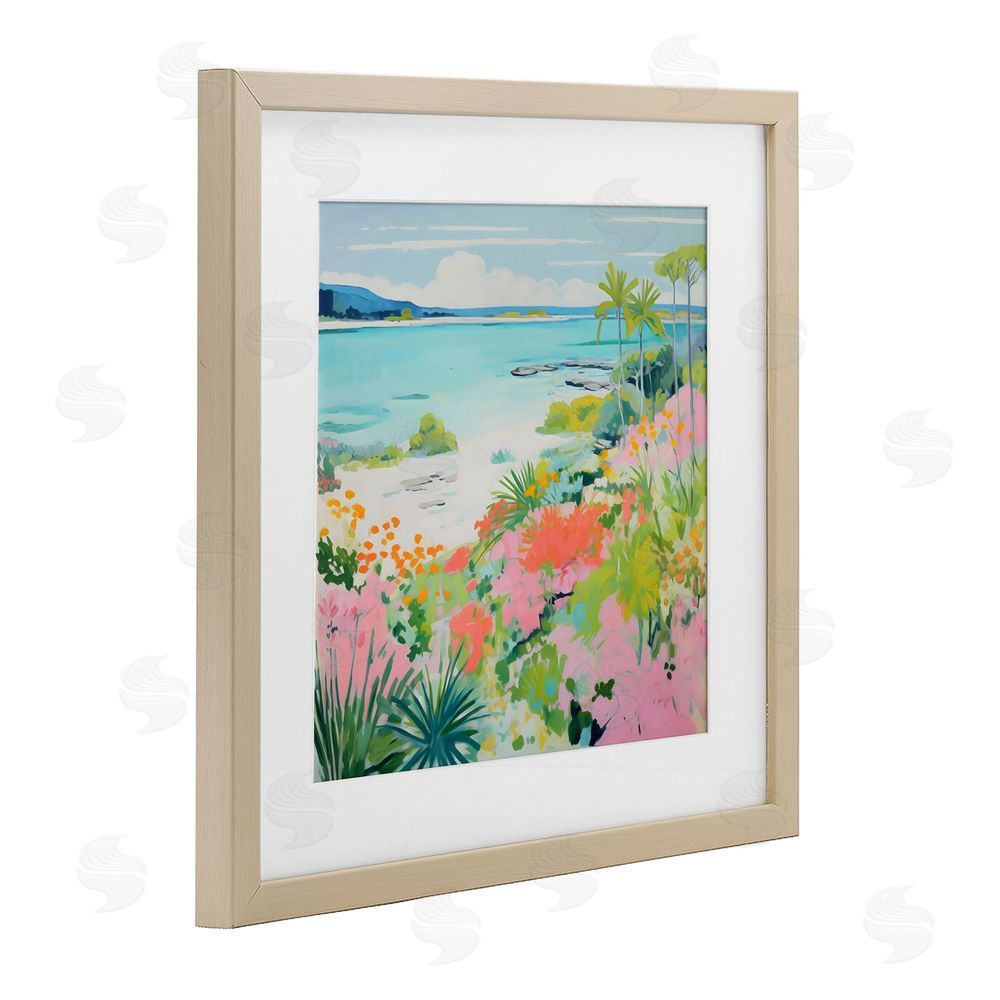 Creative Studio Tropical Coast Blooming Shoreline Brown Framed Print Under Glass with White Mat Wall Art
