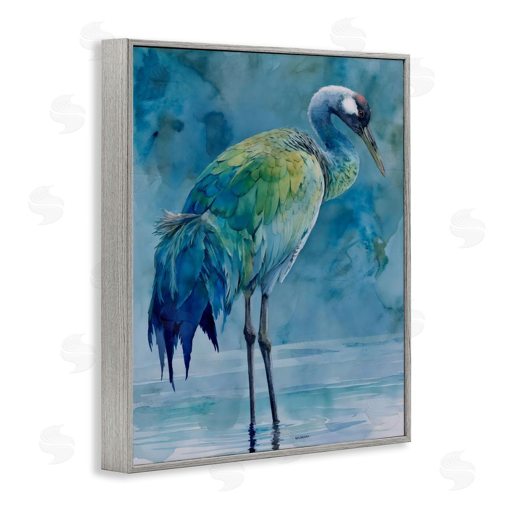 Franklyn Gregory Turquoise Feathered Coastal Bird Gray Framed Giclee Wall Art Print