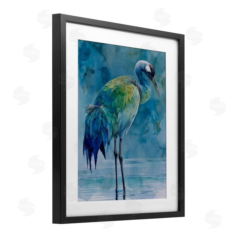 Franklyn Gregory Turquoise Feathered Coastal Bird Black Framed Print Under Glass with White Mat Wall Art