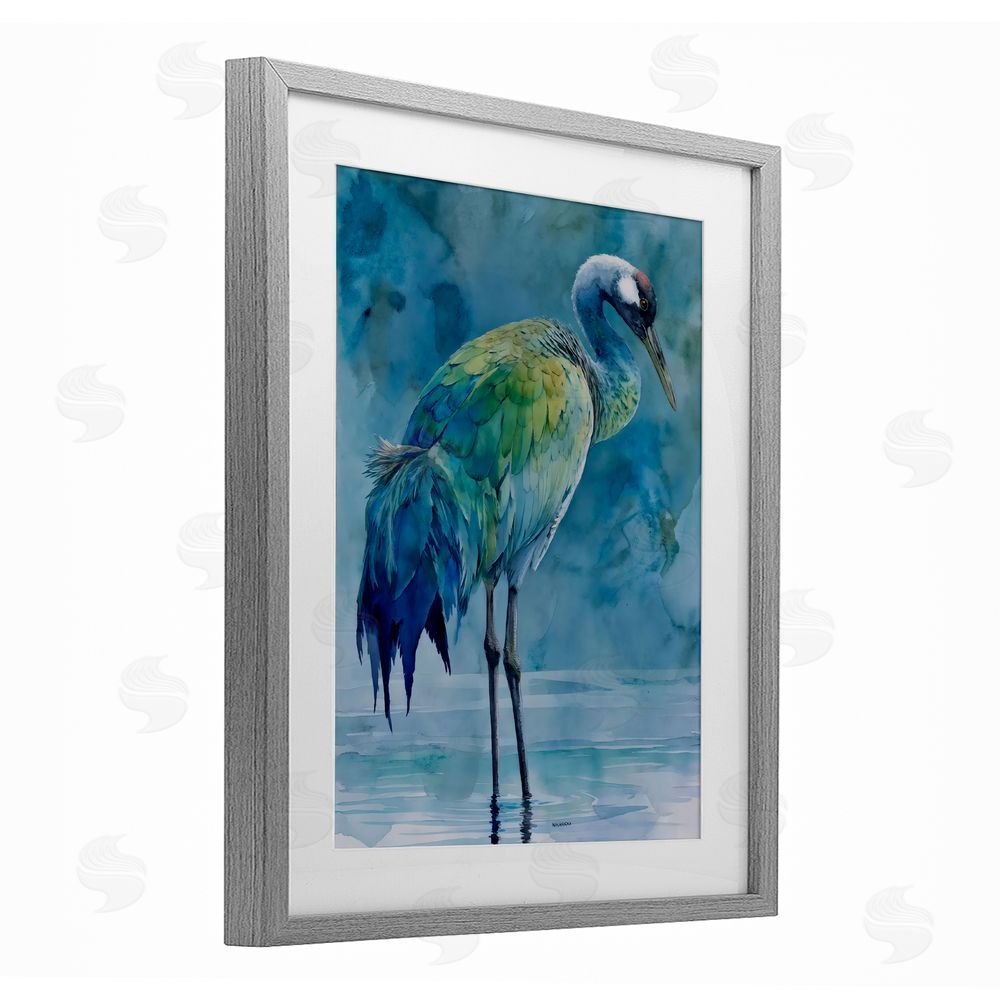 Franklyn Gregory Turquoise Feathered Coastal Bird Gray Framed Print Under Glass with White Mat Wall Art