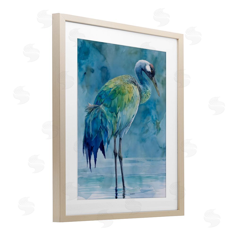 Franklyn Gregory Turquoise Feathered Coastal Bird Brown Framed Print Under Glass with White Mat Wall Art