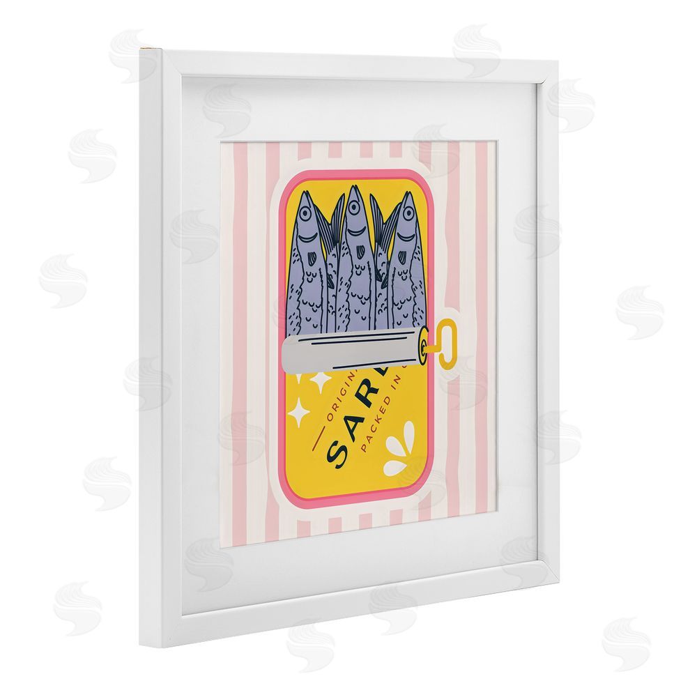 Creative Studio Yellow Sardine Tin White Framed Print Under Glass with White Mat Wall Art