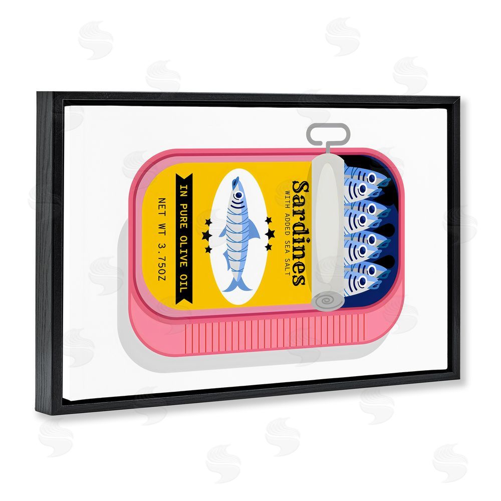 Creative Studio Retro Can of Sardines Black Floating Framed Canvas Wall Art