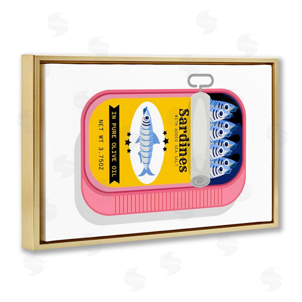 Creative Studio Retro Can of Sardines Gold Floating Framed Canvas Wall Art