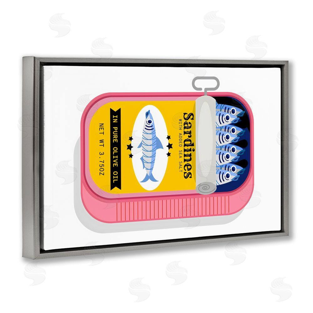Creative Studio Retro Can of Sardines Gray Floating Framed Canvas Wall Art