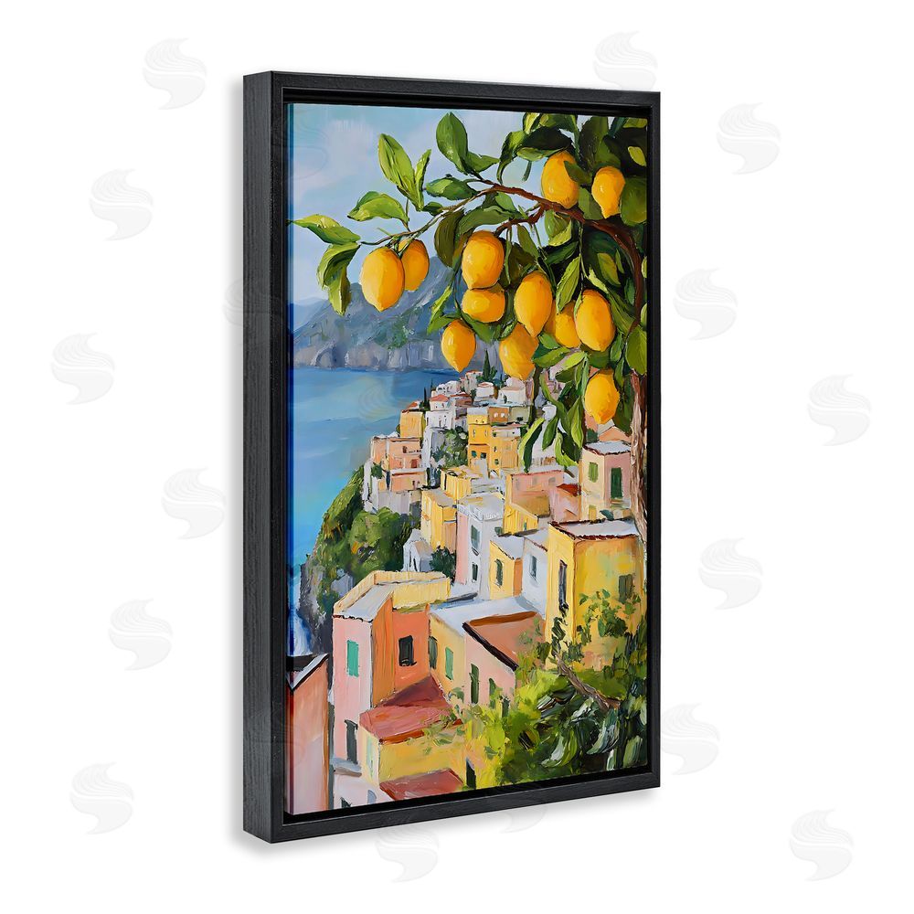 Creative Studio Mediterranean Lemon Tree Scenery Black Floating Framed Canvas Wall Art