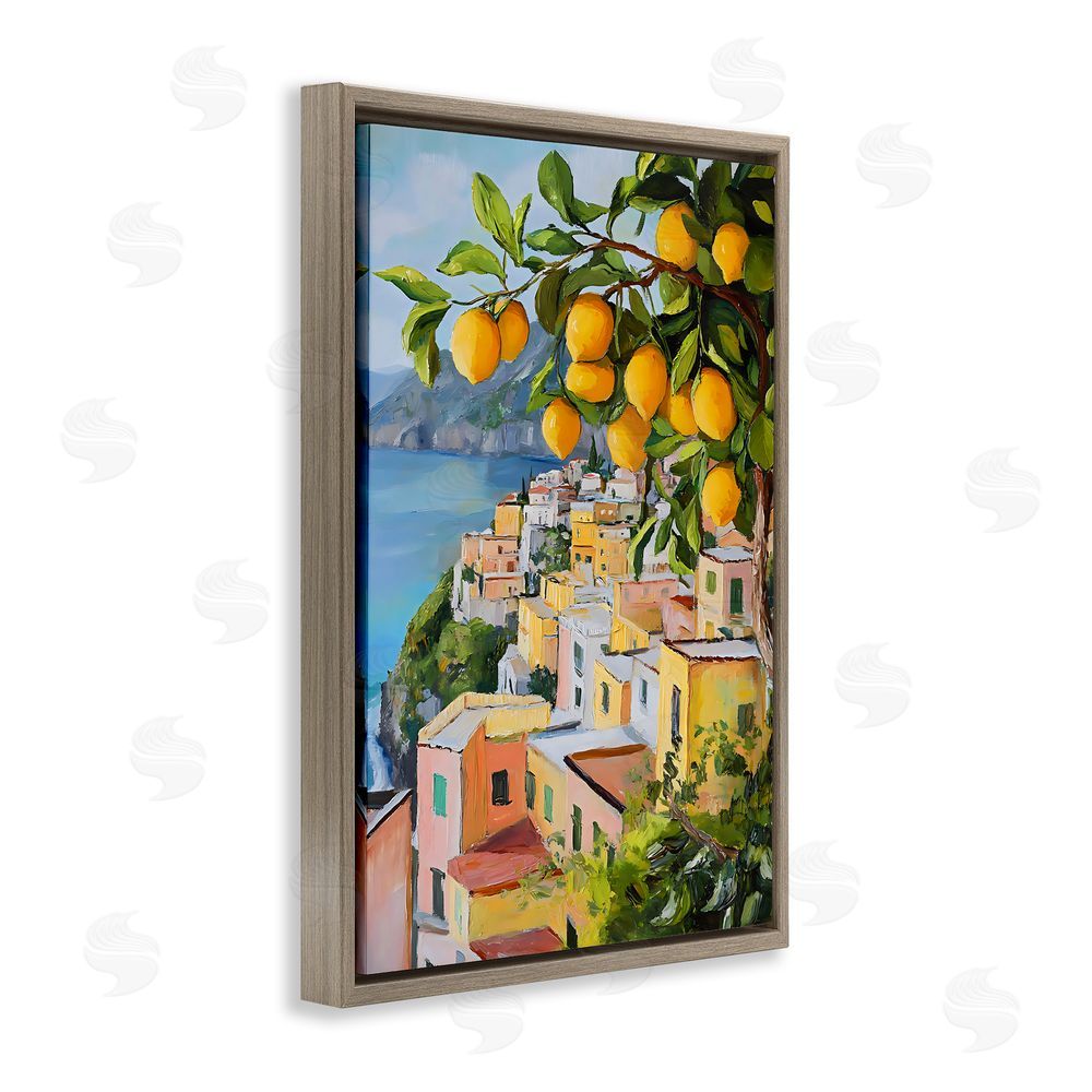 Creative Studio Mediterranean Lemon Tree Scenery Brown Floating Framed Canvas Wall Art