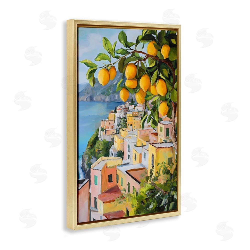 Creative Studio Mediterranean Lemon Tree Scenery Gold Floating Framed Canvas Wall Art