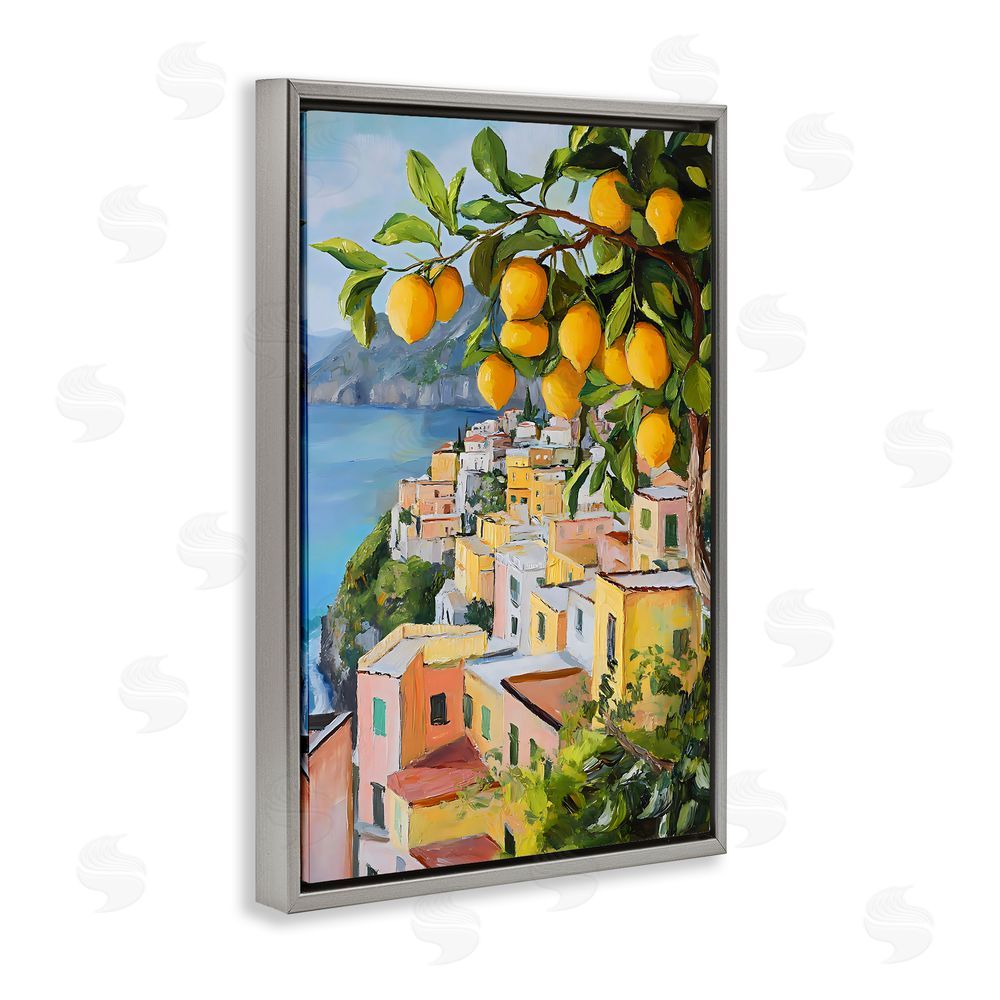 Creative Studio Mediterranean Lemon Tree Scenery Gray Floating Framed Canvas Wall Art