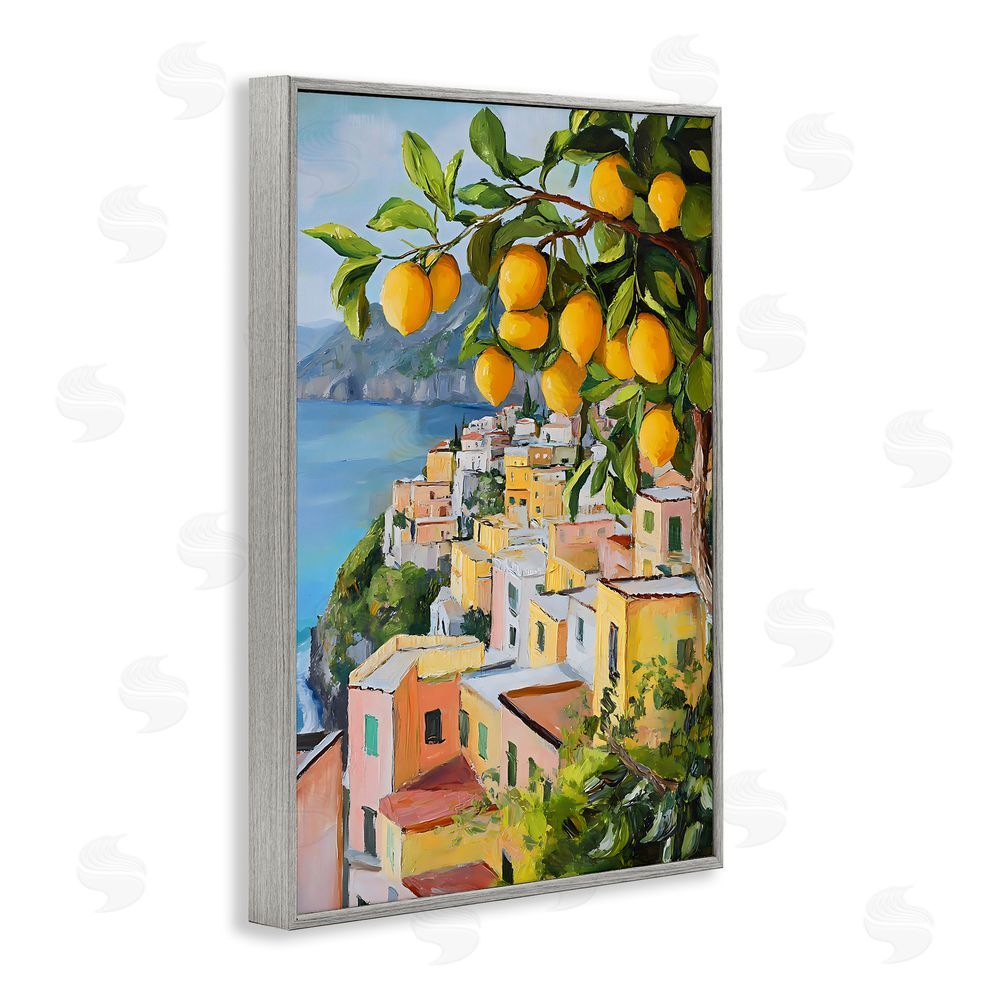Creative Studio Mediterranean Lemon Tree Scenery Gray Framed Giclee Wall Art