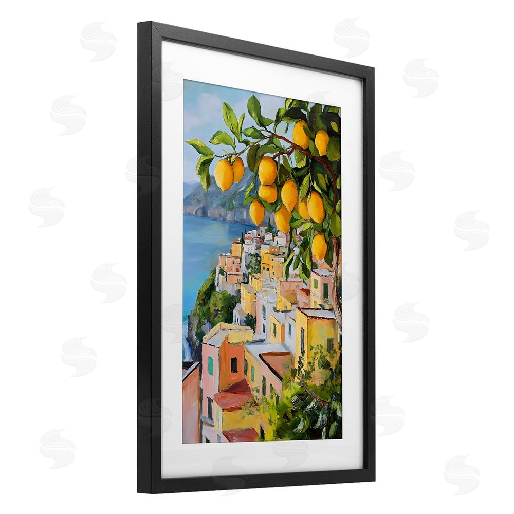 Creative Studio Mediterranean Lemon Tree Scenery Black Framed Print Under Glass Wall Art