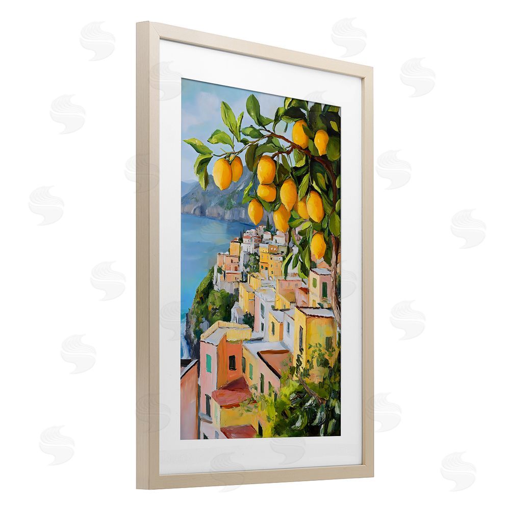 Creative Studio Mediterranean Lemon Tree Scenery Brown Framed Print Under Glass Wall Art