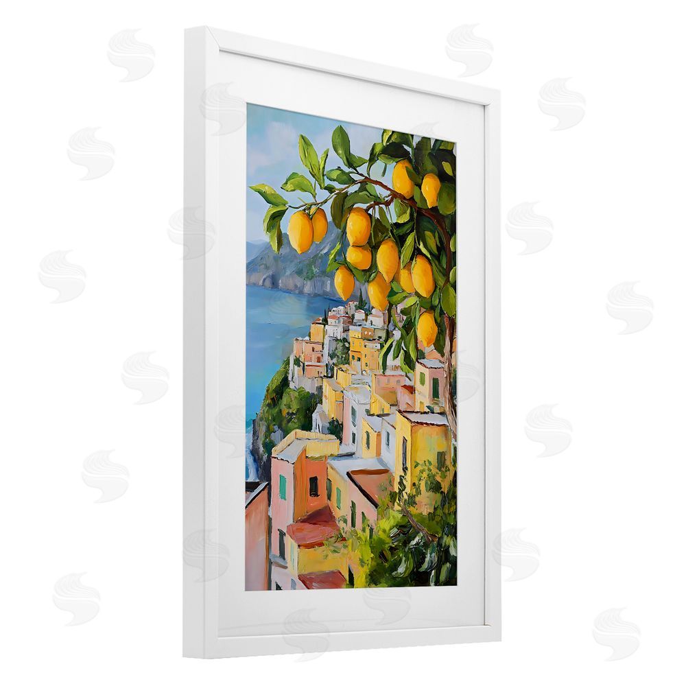 Creative Studio Mediterranean Lemon Tree Scenery White Framed Print Under Glass Wall Art
