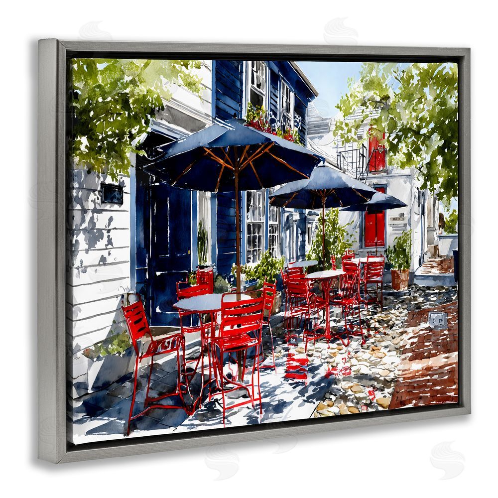 Franklyn Gregory Cafe Classic Red Chairs Gray Floating Frame Stretched Canvas Wall Art Print