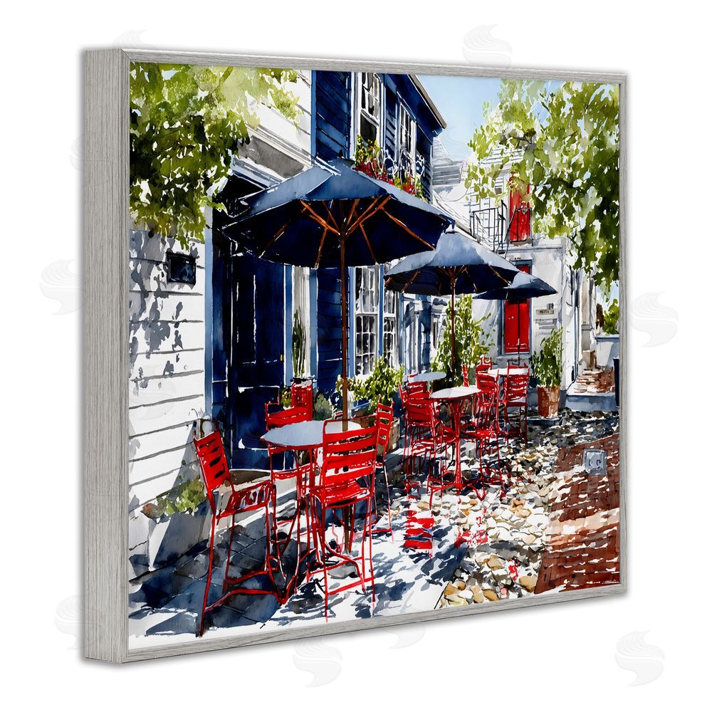 Franklyn Gregory Cafe Classic Red Chairs Gray Framed Giclee Wall Art Print