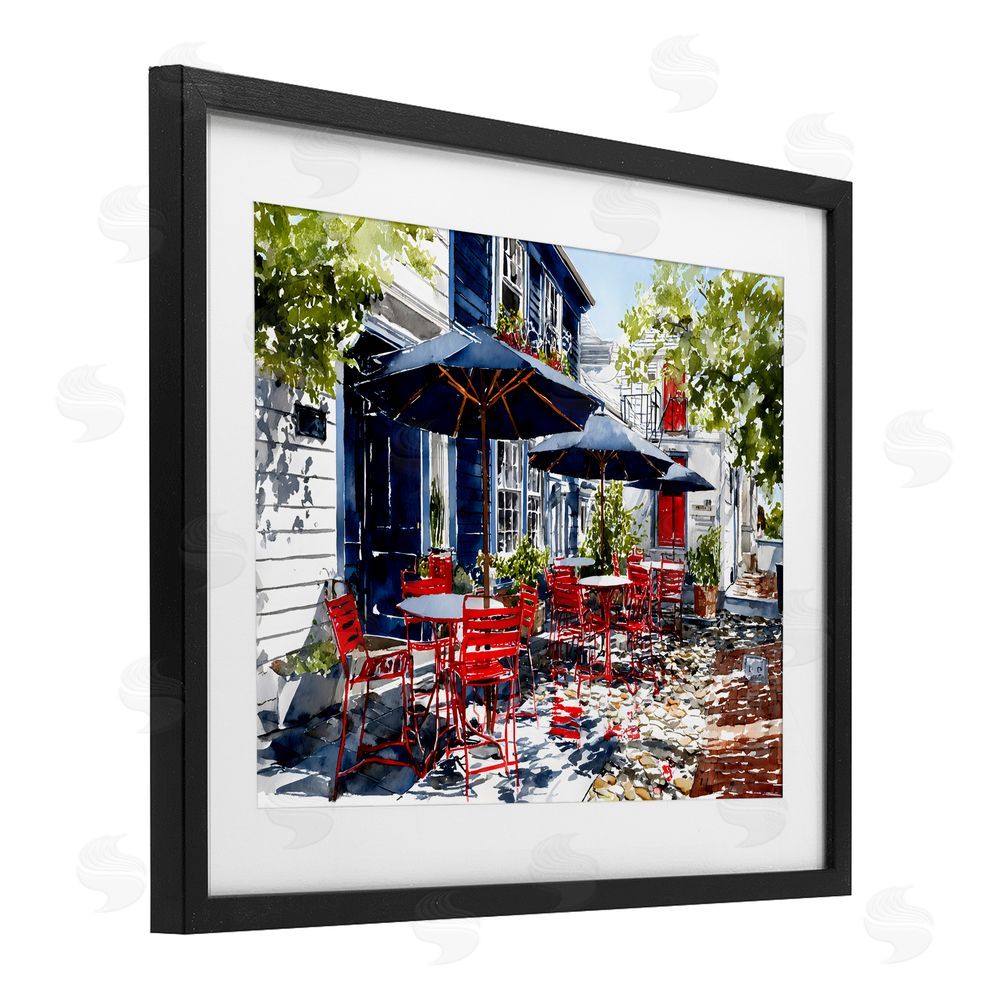 Franklyn Gregory Cafe Classic Red Chairs Black Framed Print Under Glass with Matting Wall Art