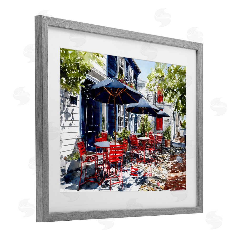 Franklyn Gregory Cafe Classic Red Chairs Gray Framed Print Under Glass with Matting Wall Art