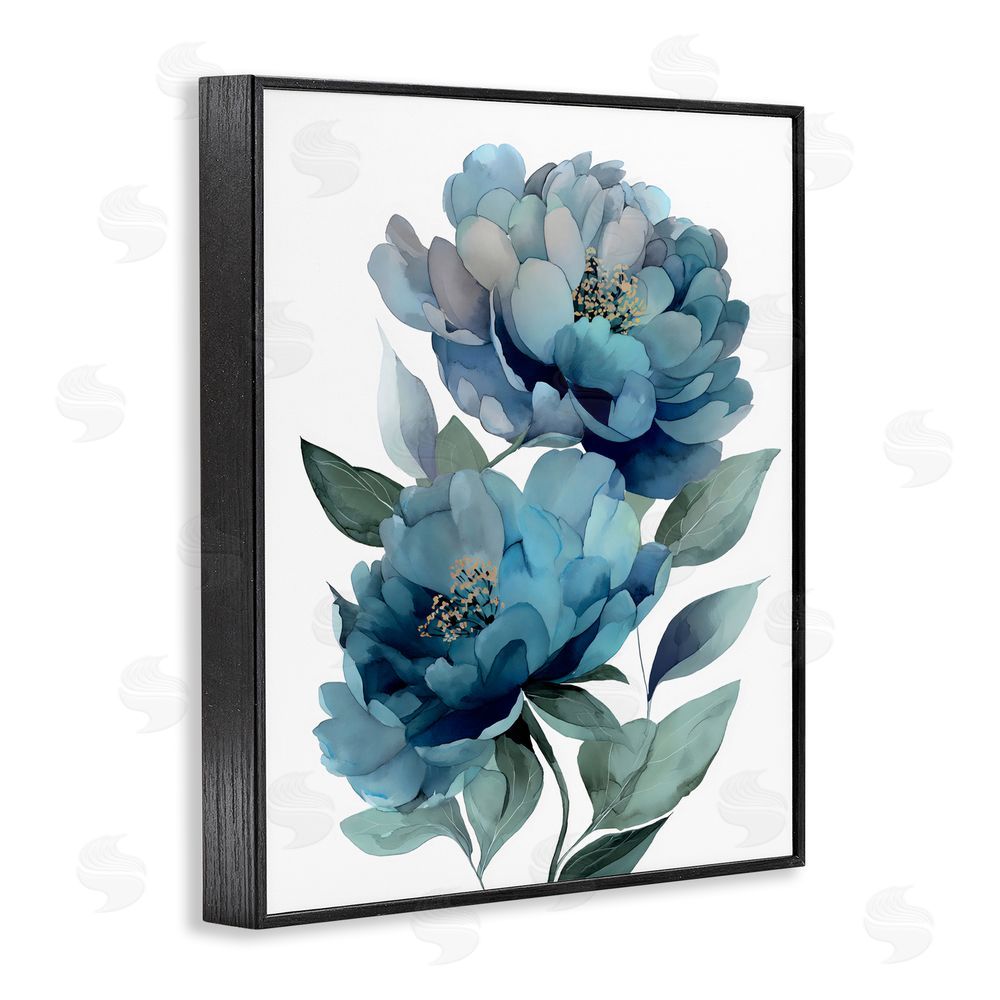 Franklyn Gregory Two Blue Flowers Serene Peonies Black Framed Giclee Wall Art Print