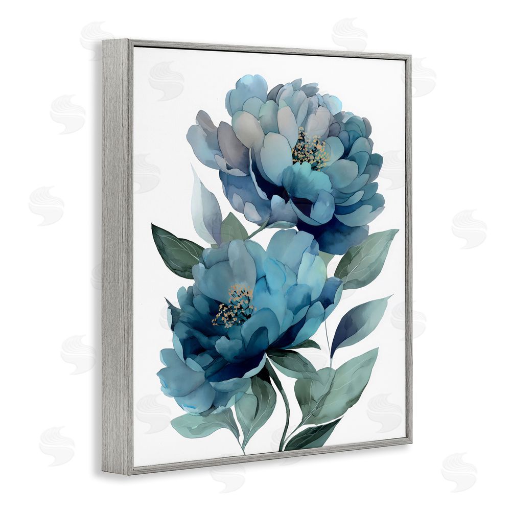 Franklyn Gregory Two Blue Flowers Serene Peonies Gray Framed Giclee Wall Art Print