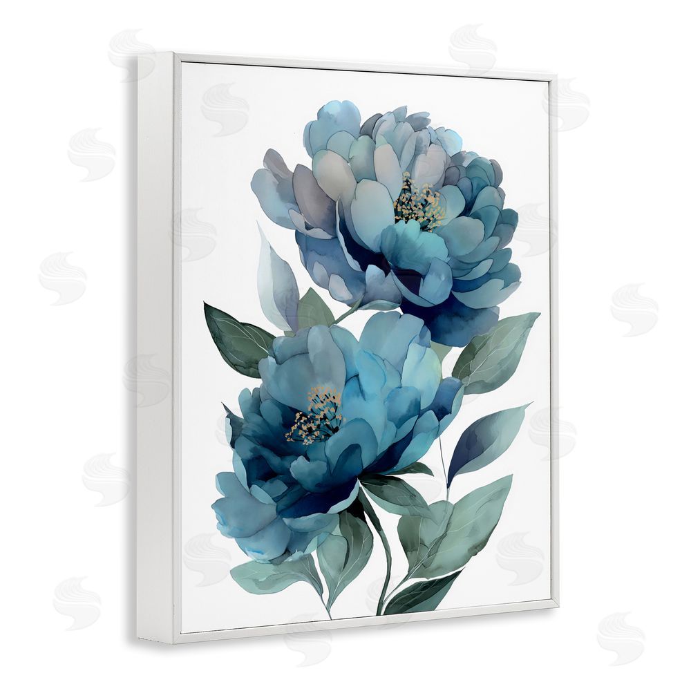 Franklyn Gregory Two Blue Flowers Serene Peonies White Framed Giclee Wall Art Print