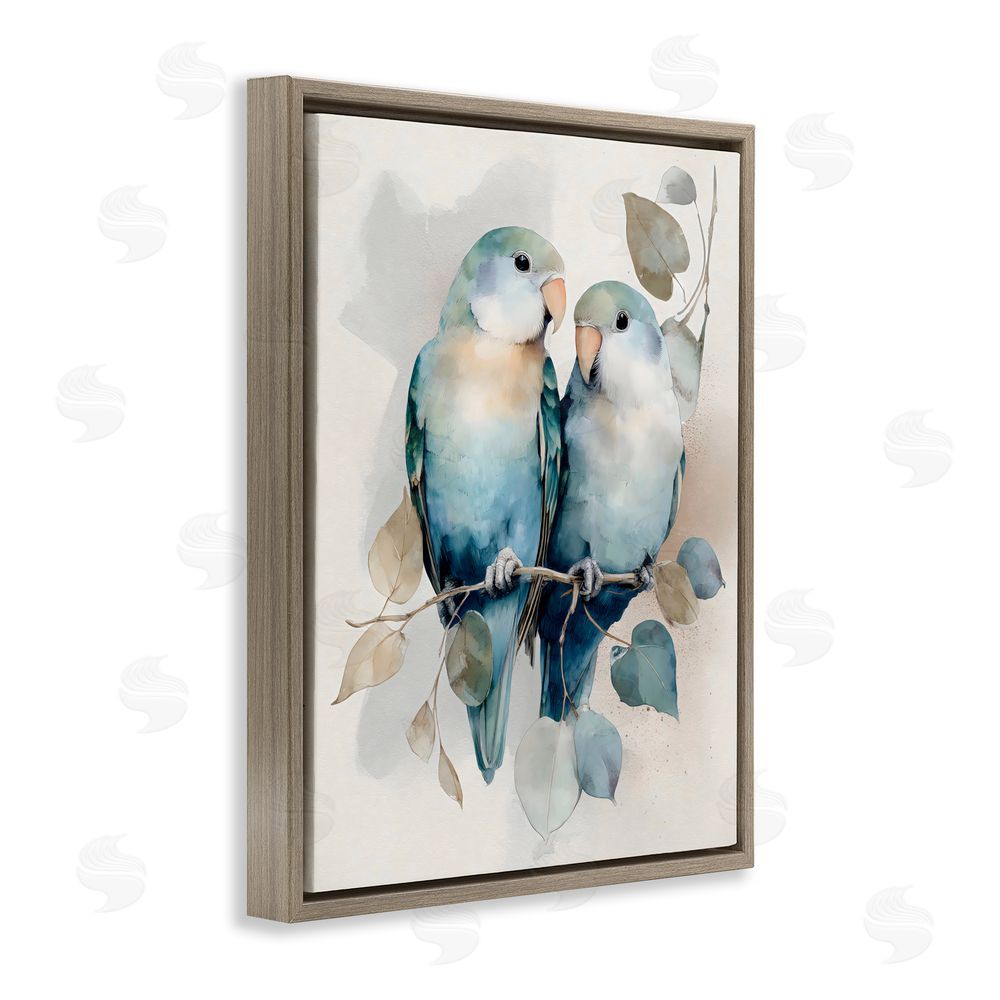 Franklyn Gregory Blue Bird Lovers Brown Floating Frame Stretched Canvas Wall Art Print