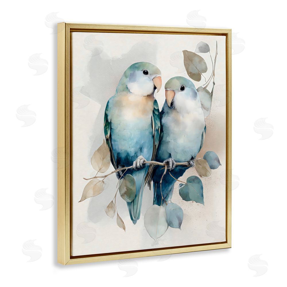 Franklyn Gregory Blue Bird Lovers Gold Floating Frame Stretched Canvas Wall Art Print