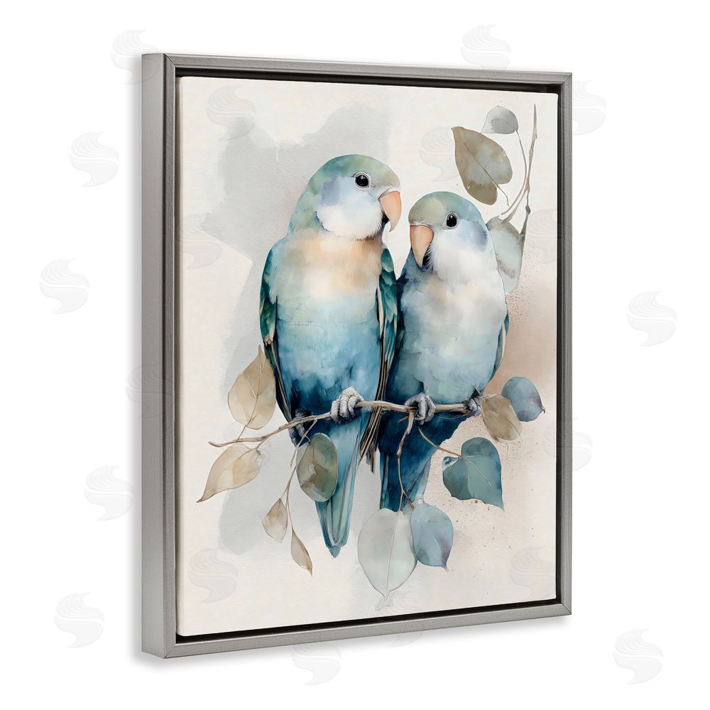Franklyn Gregory Blue Bird Lovers Gray Floating Frame Stretched Canvas Wall Art Print
