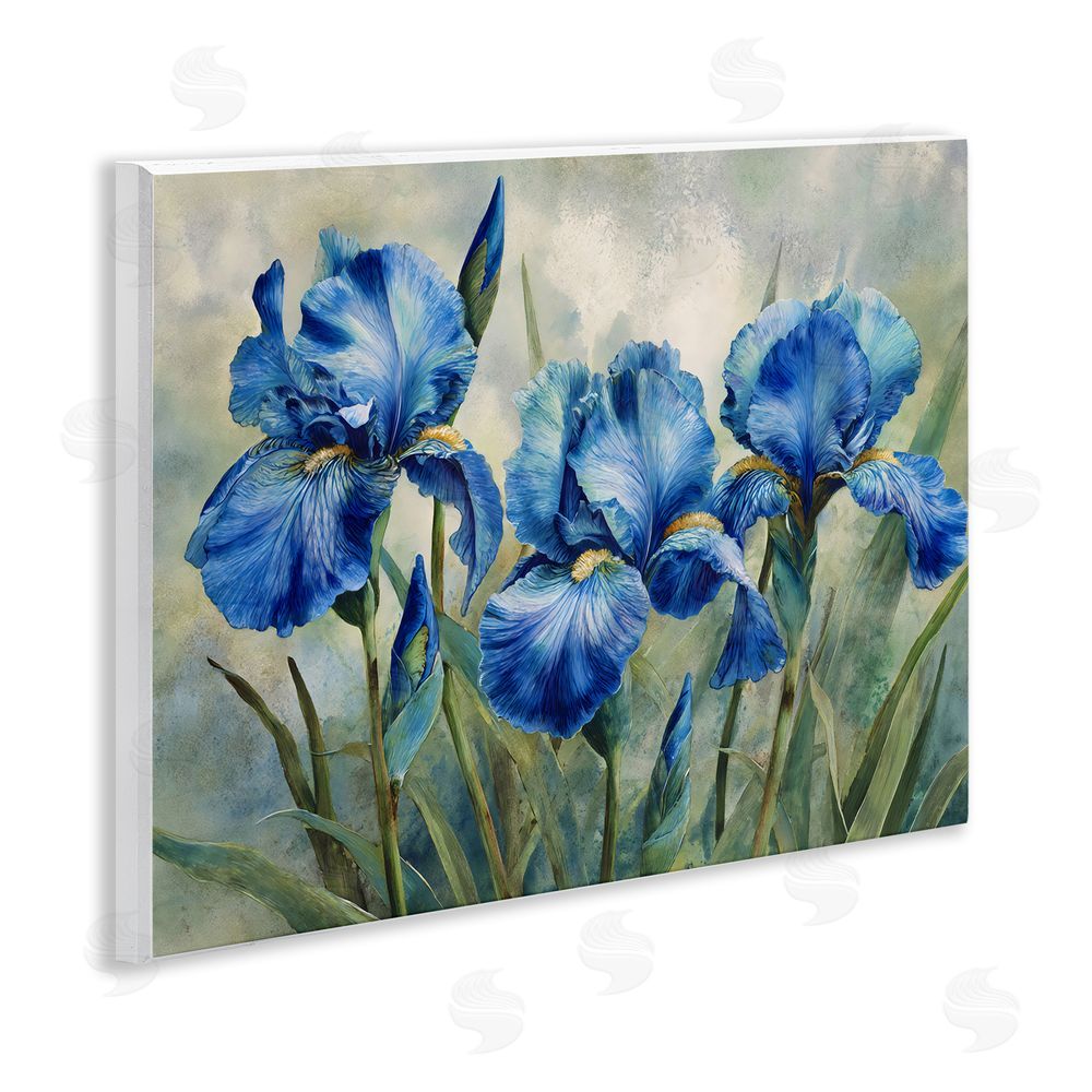 Franklyn Gregory Drawn Blue Iris Flowers Wall Plaque with Fixed Lithograph Print