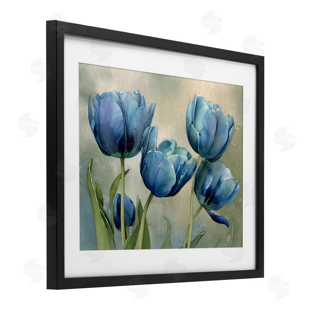 Franklyn Gregory Drawn Blue Tulip Flowers Black Framed Print Under Glass Wall Art