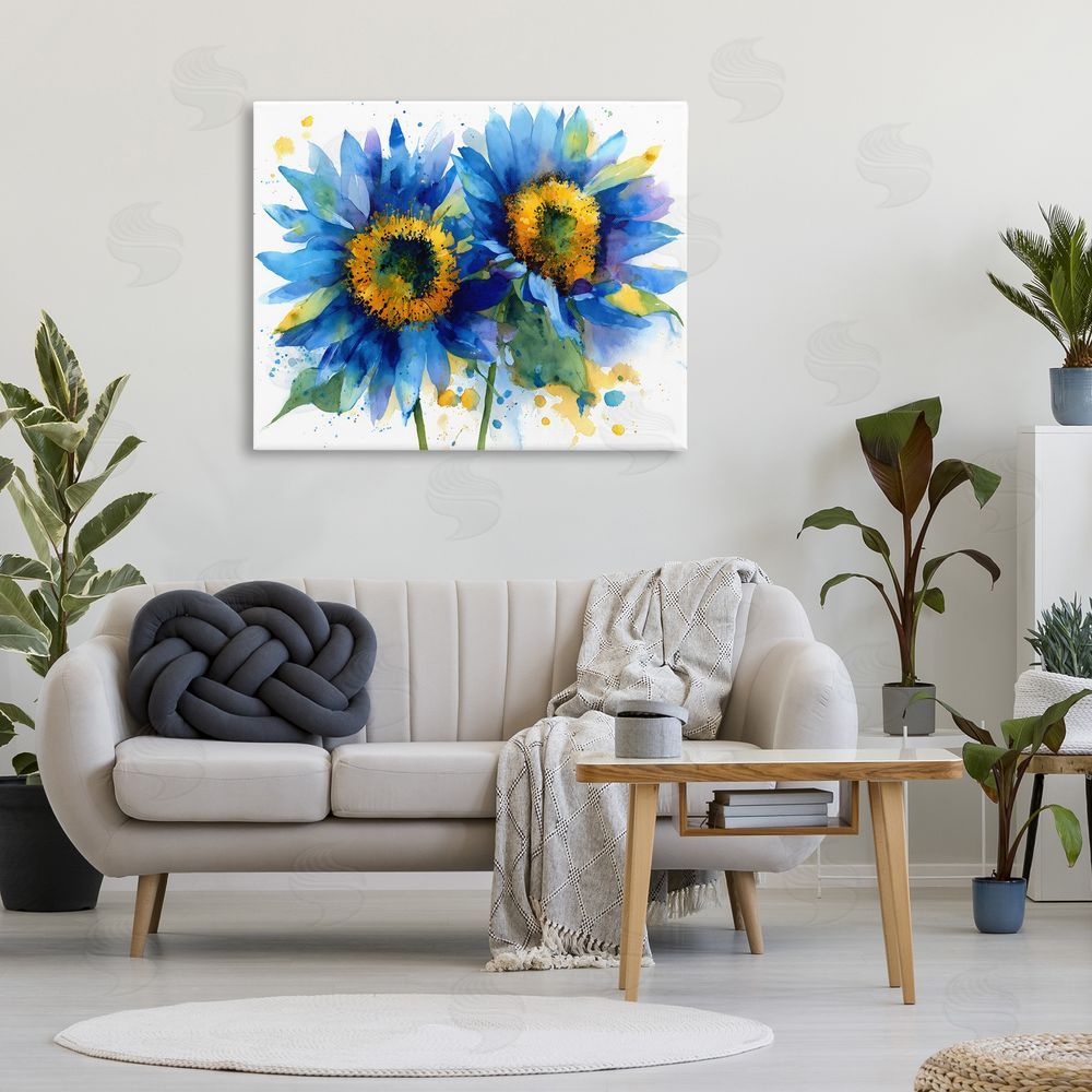 Franklyn Gregory Blue Sunflowers Bouquet Stretched Canvas Wall Art Print in Room