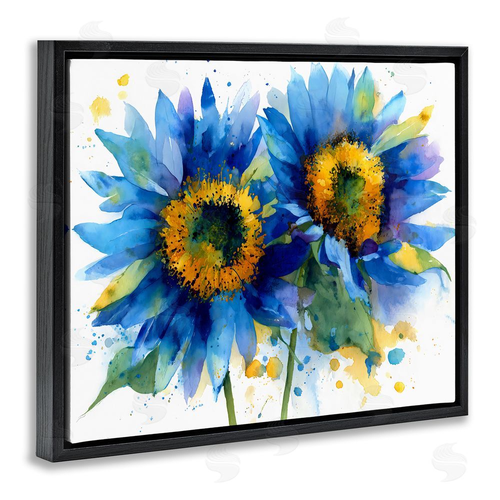 Franklyn Gregory Blue Sunflowers Bouquet Black Floating Frame Stretched Canvas Wall Art Print