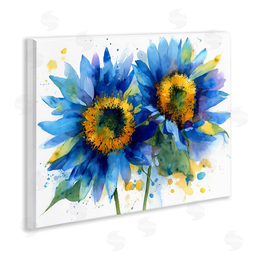 Franklyn Gregory Blue Sunflowers Bouquet Wall Plaque Art Print with White Foil Wrap
