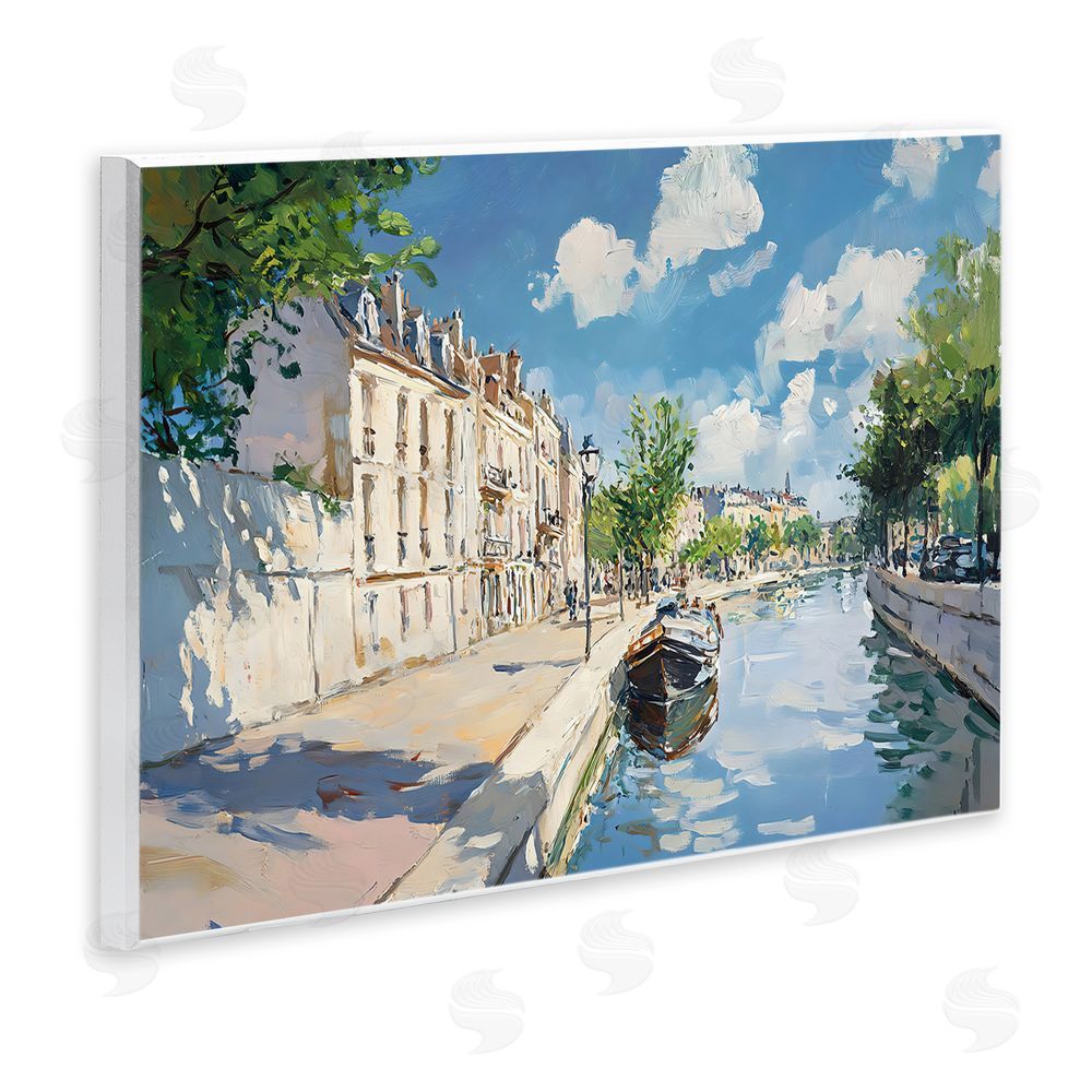 Creative Studio Boat in Canal Summer Reflection Wall Plaque Art Print with White Foil Wrap